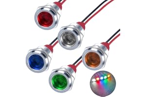 DMWD 5Pcs 12V-24V Energy Saving LED Indicator Light Mounting Hole 12mm (0.47") 20mA Waterproof Wide Flat head Signal Lamp Pil