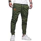 PLEPAN Mens Casual Cargo Joggers - Cotton Drawstring Chino Pants Hiking Outdoor Twill Track Jogging Sweatpants