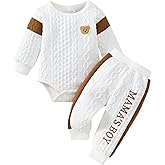 Megeoly Newborn Baby Boy Outfit Knitted Long Sleeve Romper and Pants Set Infant Fall Winter Clothes