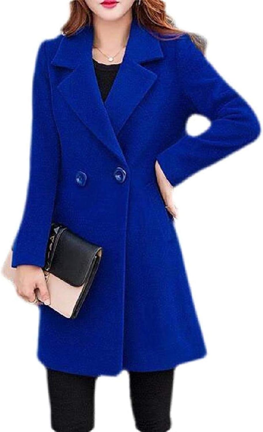 Womens Warm Plus Size Mid Length Autumn Winter Plain Overcoat Pea Coat Jacket: Amazon.co.uk 