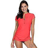 BesserBay Women's UV Sun Protection 1/4 Zip Short Sleeve Rash Guard Swimsuit Top