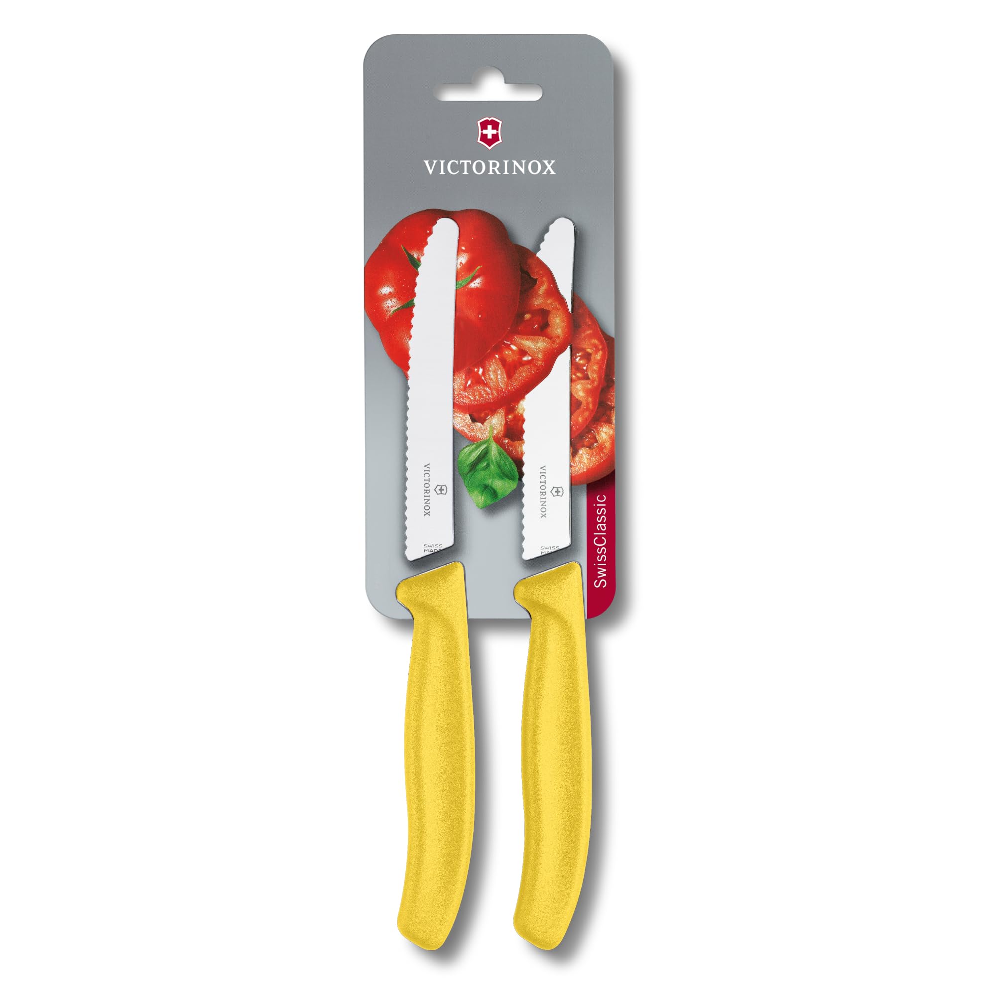 Victorinox Swiss Classic, Breakfast knife, Bread roll knife, Sharp blade, Serrated edge, 11 cm, Plastic handle, Stainless steel, Set of 2, Yellow — image 1