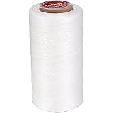 uxcell Flat Leather Sewing Waxed Thread, 200m / 219 Yards Polyester Wax String, 210D Wax Stitching Cord for Leather Crafts, Bookbinding, Bracelets Braided, White