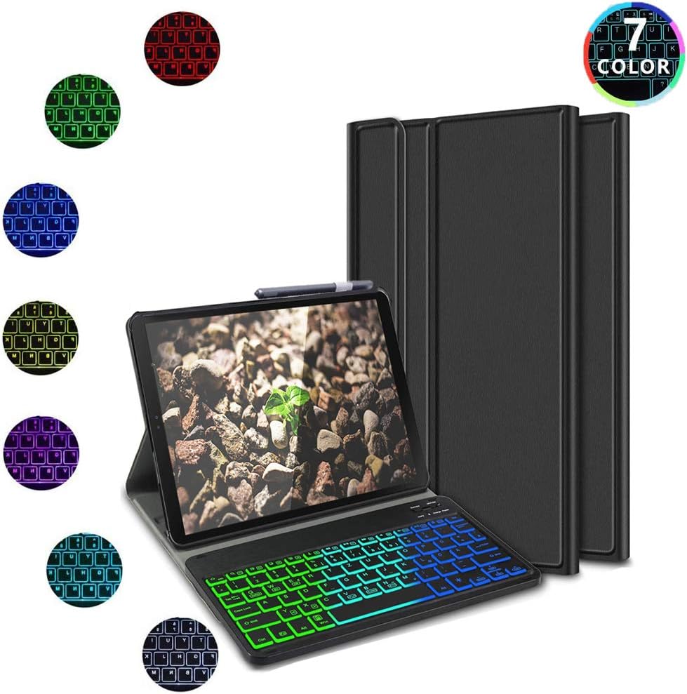 Keyboard Case for Samsung Galaxy Tab S6 10.5 with S Pen Holder, 7 Colors Backlit Removable Wireless Keyboard with PU Leather Cover for Samsung Galaxy Tab S6 T860/T865/T867 10.5 Inches, Black