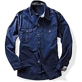 Men's Boys Button Down Shirt Long Sleeve Military Casual Style Cargo Tactical Work Shirt