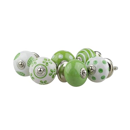 Möbelknopf Möbelknauf Möbelgriff 6er Set 062GN Punkte Tupfer Kreise Herz Grün Weiß - Jay Knopf Keramik Porzellan handbemalte 