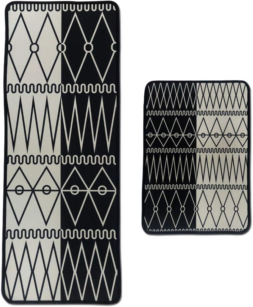 LEEBEI Kitchen Mats Rugs Sets Non-slip Washable Floor Carpet Bedroom Mats Sets (47.2 ×15.7 inch +23.6×15.7 inch (Diamond-Line)