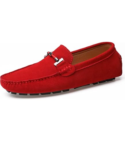 ELANROMAN Men\'s Red Leather Loafers Slip On Wedding Party Dress Shoes Amazon.com | ELANROMAN Men Loafers Velvet Black Leather  main image 2