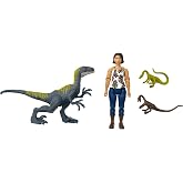 Mattel Jurassic World Camp Cretaceous Human &amp; Dino Action Figure Pack with Sammy &amp; Velociraptor Figures, Plus 2 Compys Smaller Dinosaurs, Collectible Toy Set