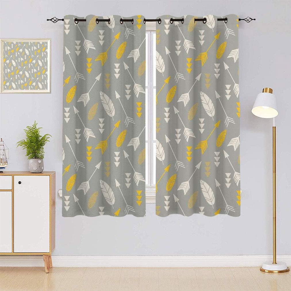 Arrow Decor Curtains, Bohemian Feathers and Arrows Repetitive Pattern