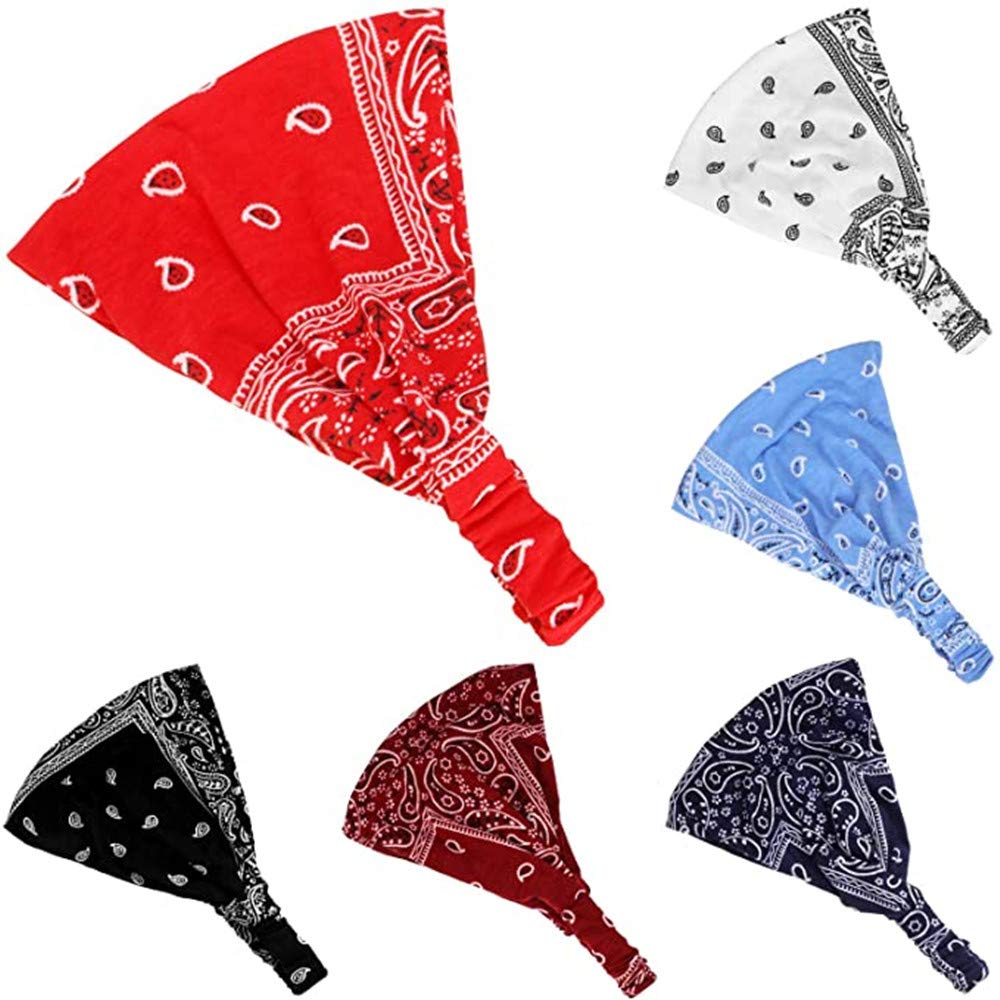 Cheeroyal 6 Pieces Paisley Bandana Headband for Women with Elastic Yoga Headband Adjustable Turban Headwrap