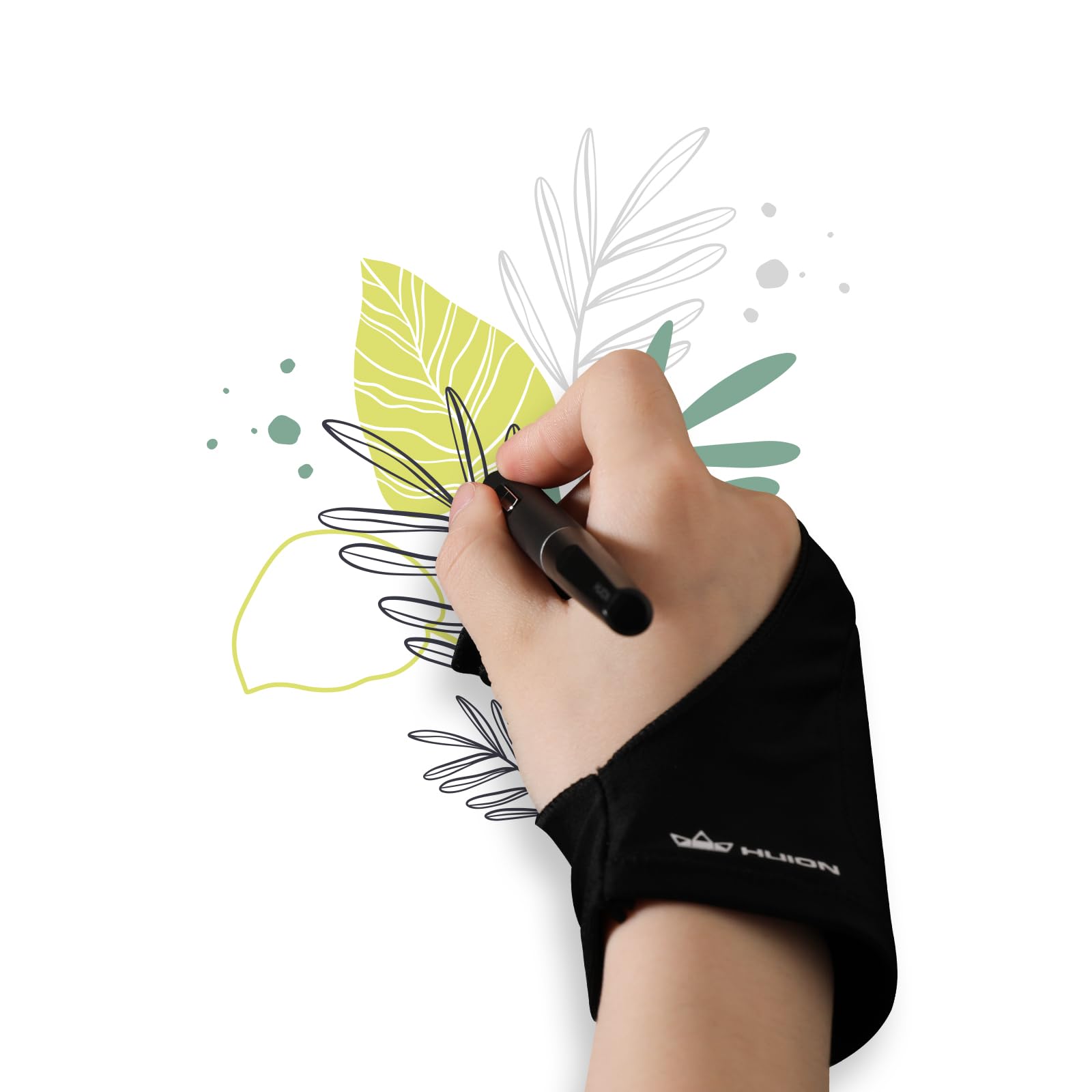 HUION Palm Rejection Artist Glove for Graphics Tablet, Paper Sketch and Drawing Light Box, Elastic Lycra Two Finger Art Gloves, for Right Hand and Left Hand