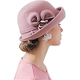 RZTA Women's Vintage 100% Wool Felt Cloche Bucket Bowler Hat Winter Vintage Bow Fedoras Church Derby Fascinator Hat
