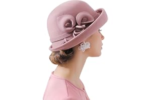 RZTA Women's Vintage 100% Wool Felt Cloche Bucket Bowler Hat Winter Vintage Bow Fedoras Church Derby Fascinator Hat