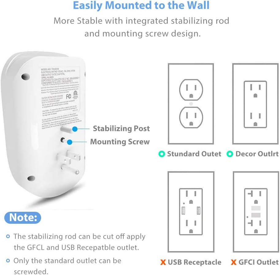6-Outlet Surge Protector, Wall Outlet Extender Multi Plug Outlet Wall Adapter with 2 USB Charging Ports 2.4 A, 490 Joules, ETL UL Listed for Home, School, Office, White: Electronics