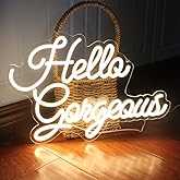 DAKABUKA Hello Gorgeous Neon Signs Hello Beautiful Warm White LED Light for Bedroom Wedding Birthday Backdrop Bacelorette Party Wth Dimmable Switch(5V,16.5X11inches)
