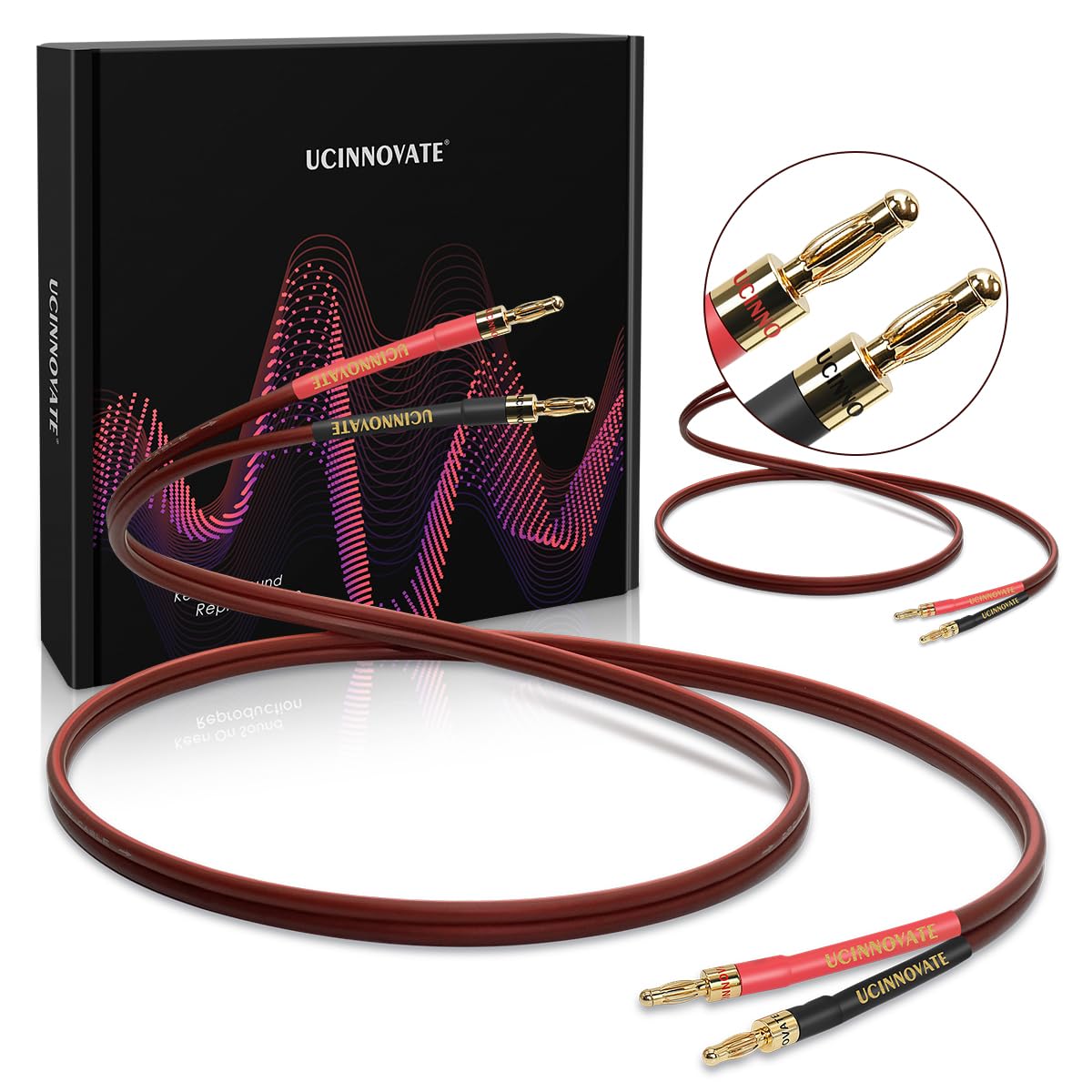 VVFLED OFC Speaker Cable with Gold-Plated Banana Plugs, 2 Pack 9.8ft/3m 14 Gauge HiFi Speaker Wire with Banana Plugs, Home Theater Speaker Wire Cable for Hi-Fi & Home Audio, Amp, Vintage Speakers