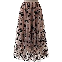 CHICWISH Women's Caramel 3D Posy Double-Layered Mesh Midi