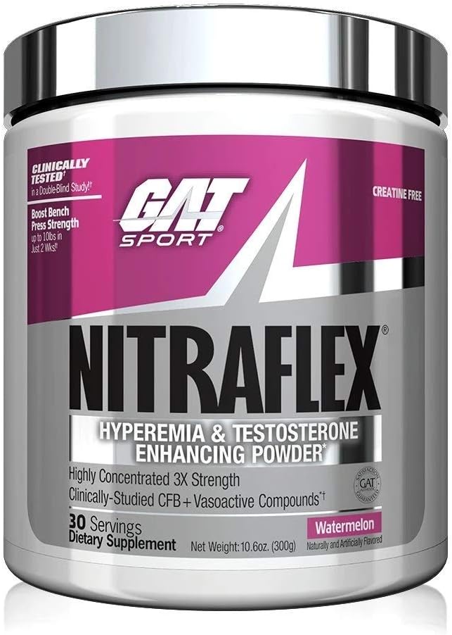 GAT Sport, NITRAFLEX Testosterone Boosting Powder, Increases Blood Flow, Boosts Strength and Energy, Improves Exercise Performance, Creatine-Free (Fruit Punch, 30 Servings): Health & Personal Care