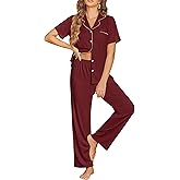 Ekouaer Womens Pajama Sets Button Down Pjs 2 Piece Short Sleeve Sleepwear with Pants Soft Loungewear