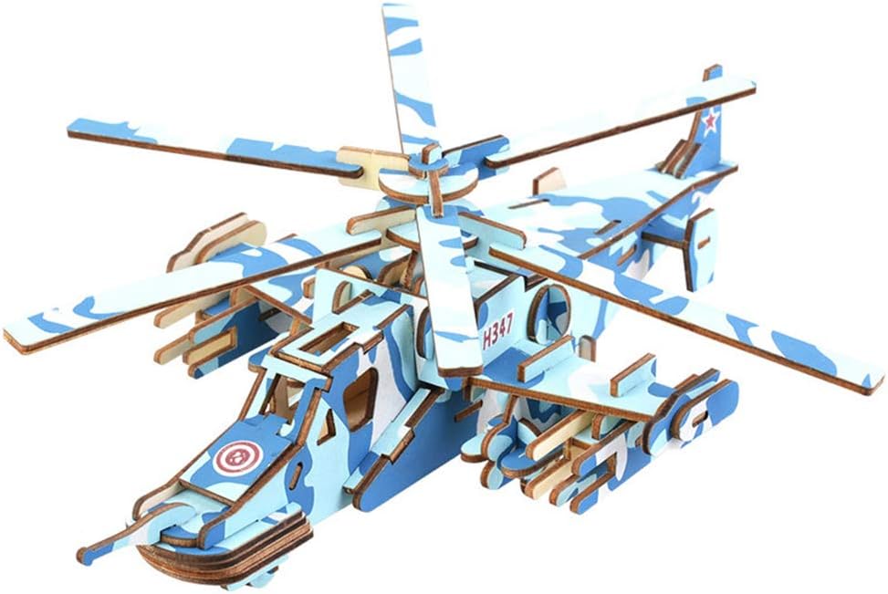 Topdo 1Pcs Jigsaws Puzzles Helicopter Airplane Woodcraft Construction Kit 3D Wooden Puzzle DIY Toy Gift Birthday Anniversary Valentine's Day Kids Teens Adults Gift Blue
