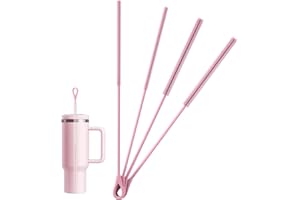 KUNQUN Silicone Straw Cleaner Brush - 4 Pcs Straw Brush for Water Bottle Sippy Cup Tubes Glass Straws, Reusable Bendable and Dishwasher Safe Pink