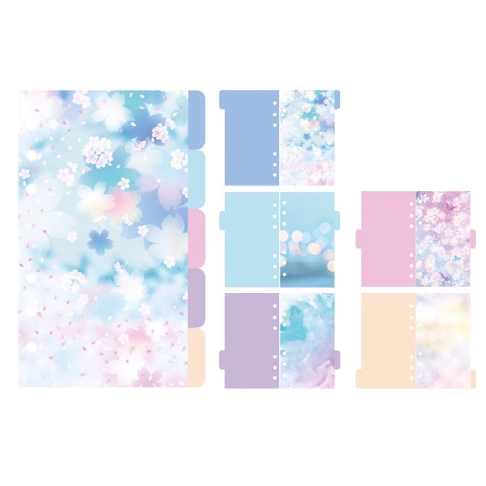 CLKE 5 x A5 Plastic Dividers with 6 Holes, Plastic Dividers, A5 Plastic Dividers with Cherry Blossom and Starry Sky