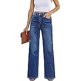 Necooer Women's Casual Jeans Baggy Stretch Wide Leg Jeans Casual Distressed Ripped Boyfriend Denim Pants Trendy Fashion