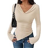 ZESICA Women's Long Sleeve Cowl Neck Shirts Slim Fit Going Out Y2k Tops Blouses 2026 Spring Outfits Fashion Clothes