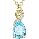 FANCIME Aquamarine Necklace March Birthstone Necklace 14K Solid Yellow Gold Teardrop Pendant with Diamond Jewelry Gifts for Mom Women