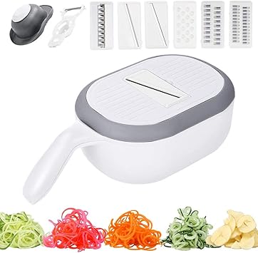 Amazon 千切り 多機能野菜 果物 スライサー カッター 6つの交換可能な刃 野菜切り機 ジャガイモ切り機 皮むき器 セット薄切り 玉ねぎ チーズ 野菜 ナッツ 生姜などを刻みます ホワイト スライサー カッター