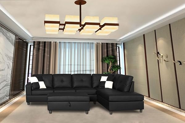 Legend 3-Piece Faux Leather Left-Facing Sectional Sofa Set, Black