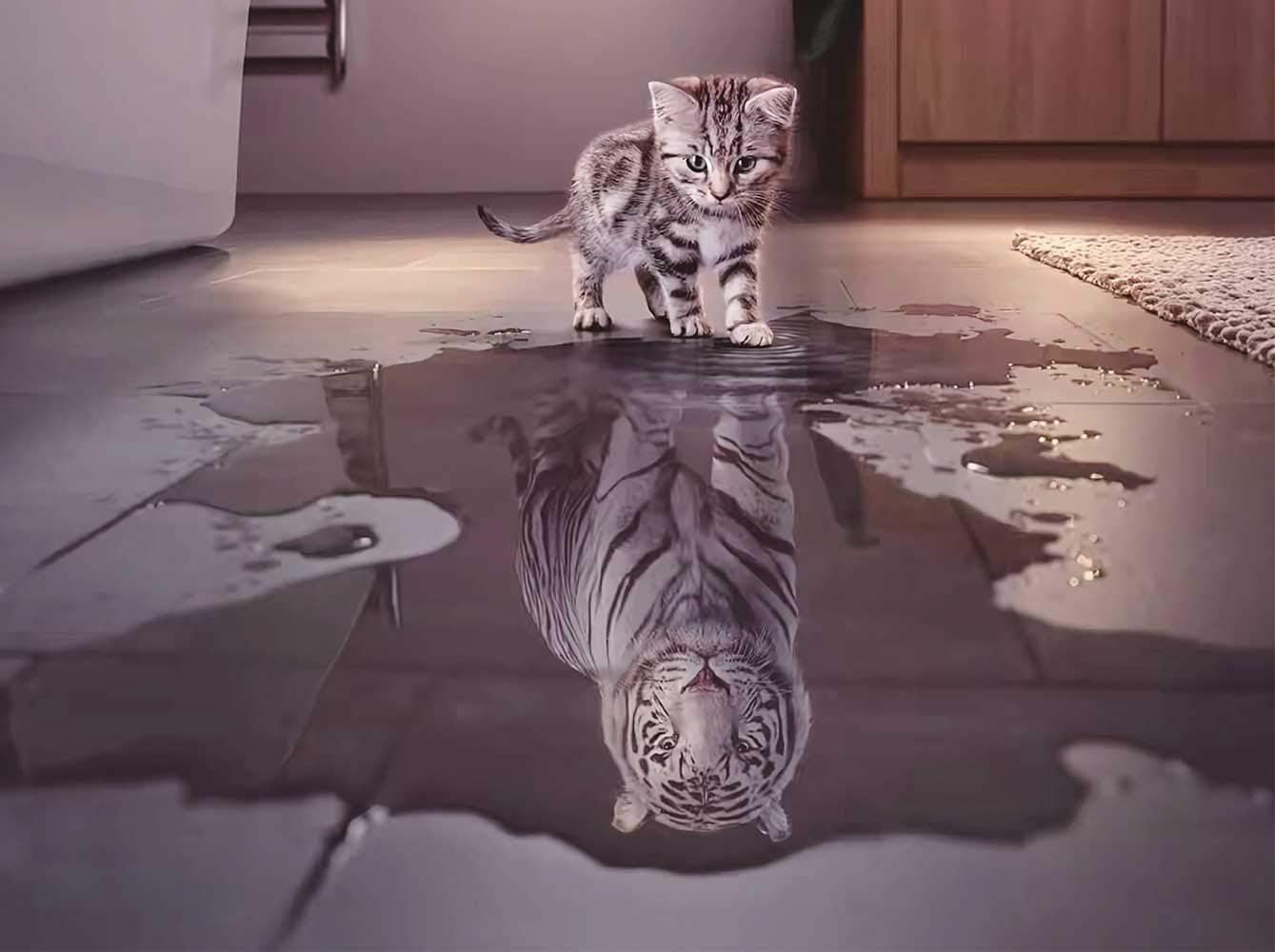 Lushagina Jigsaw Puzzles For Adults 1000 Pieces - Educational Multicoloured Cardboard Puzzle Game For Kids, Intellectural Brain Challenge Games Rectangular 69x51cm - Kitty Tiger Reflection