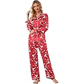 Schbbbta Women Pajamas Set, 2 Piece Satin Silky Pjs Long Sleeve Button-Down Sleepwear Soft Comfy Loungewear