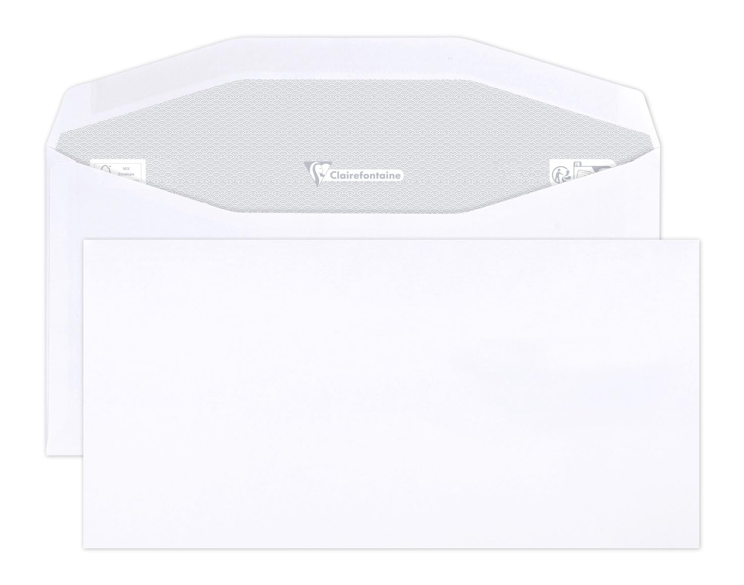 Clairefontaine 6989C - Box of 500 Envelopes - Size: DL2-114x229mm - Mechanical Gummed Flap - 80g/m² - White Colour - For auto machine - Manufactured in France