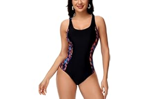 DUMYIG One Piece Swimsuit for Women Tummy Control Plus Size Sexy Bathing Suit Athletic Vintage Modest Swimwear Padded Push-Up