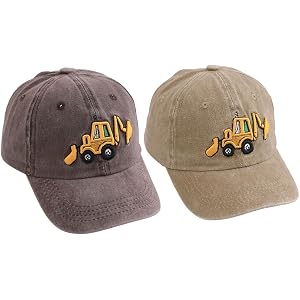 Cute Embroidery Excavator Kids Baseball Cap Adjustable Cotton Washed Vintage Cowboy Hat for Boys Girls Age 2-8