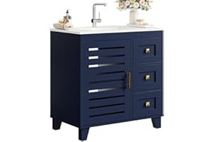 ANCTOR Bathroom Vanity with Sink, Upgraded All-in-One SMC Sink, Bathroom Sink Cabinet with 3 Drawers 2-Tier Storage Cabinet with Adjustable Shelves Towel Hooks Soft-Close for Master Suites Rental Units