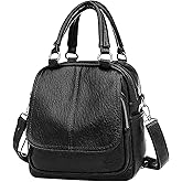 PORRASSO Backpack Purse Women Crossbody Bag Ladies Small Rucksack PU Waterproof Shoulder Bag Handbag Daypack for Travel Shopping Dating Black