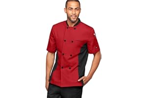 UA CHEF Men's Chef Coat - Breathable Mesh Side Panels, Short Sleeve Kitchen Uniform Jacket, Restaurant & Culinary Workwear