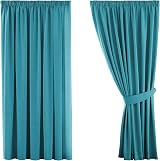 H.Versailtex Blackout Curtains 2 Panels Teal 46x54 Pleated Top Tiebacks