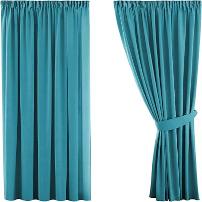 H.Versailtex Blackout Curtains 2 Panels Teal 46x54 Pleated Top Tiebacks