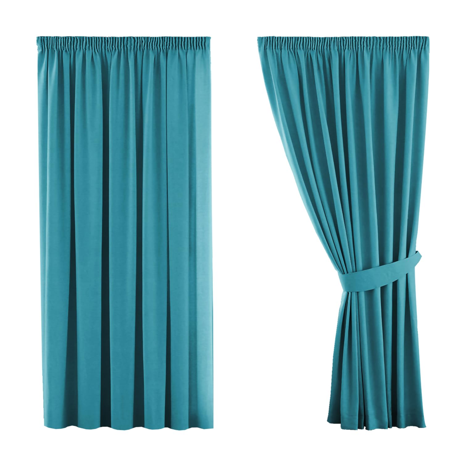 H.Versailtex Blackout Curtains 2 Panels - Light Blocking Privacy Window Covering Pleat Drapes Curtains for Living Room/Children's Bedrooms, 46" Width x 54" Drop, Teal (with Two Matching Tiebacks)