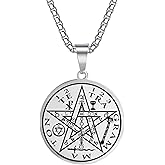 Yaumatea Tetragrammaton Pentacle Necklace for Men Pentagram Protection Amulet Wicca Jewelry, Five-pointed Star, Magical,The Ancient Power Name of God Stainless Steel 24 inches