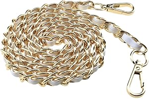 HAHIYO Metal Plus Synthetic Leather Purse Chain Strap Length 47.2 Inches Gold White for Shoulder Cross Body Sling Purse Handbag Clutch Replacement Comfortable 0.47 Inches Wide 5mm Extra Thick 1 Pack