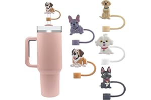 Velaco 5Pcs 0.4in/10mm Diameter Silicone Straw Covers Cap for Stanley 20 30&40 Oz Cup, 5 Different Dog Straw Toppers for Stanley 40 Oz Tumbler with Handle, Dust-Proof Straw Caps for Water Bottle