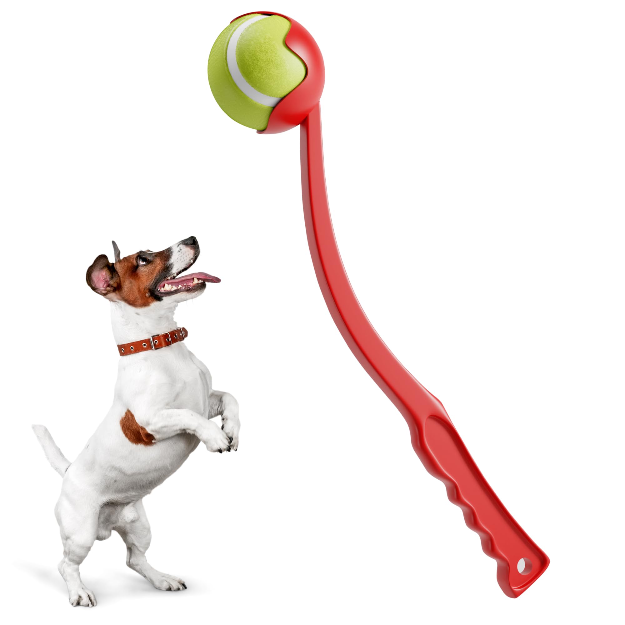 BILISH Dog Ball Thrower Launcher Squeaky Tennis Balls For Dogs Portable Small Chase Fetch Game Toy Dog Stuff Pick Up & Throw Play Chucker For Pet Exercise (Red)