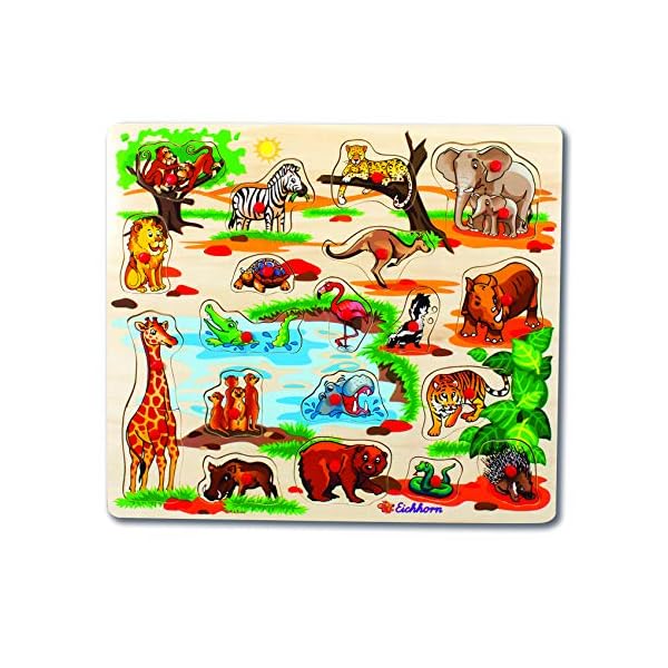 Eichhorn 100005454 - Plug-In-Puzzle 40x35cm mit 21-23 Plug-In-Teilen, Motive: Safari, Bauernhof, Verkehr, Lieferumfang 1 Stück, FSC 100% zertifiziertes Linden-Sperrholz, Sortierte Modelle – Bild 4