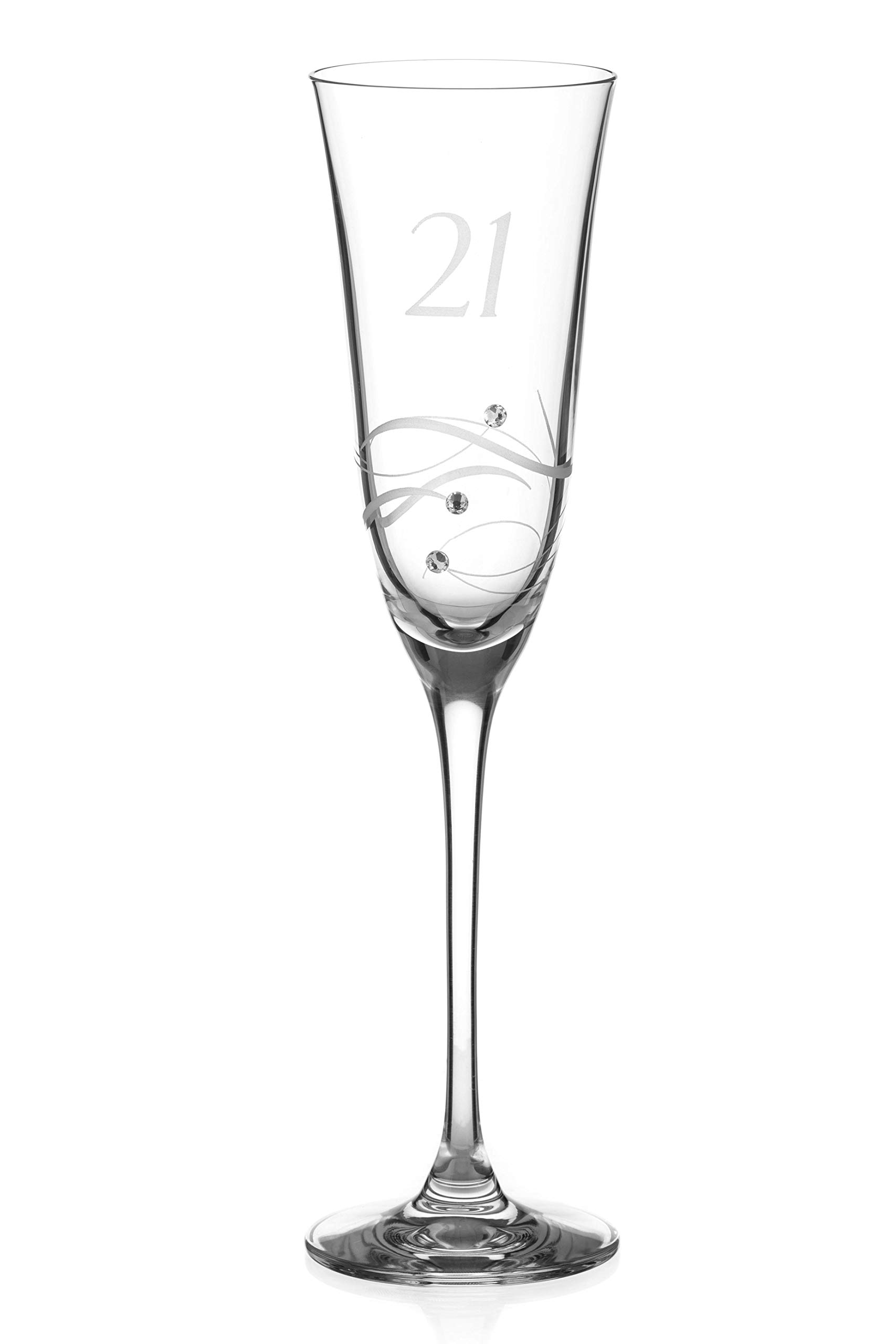 DIAMANTE Swarovski 21st Birthday Champagne Glass – Single Crystal Champagne Flute with a Hand Etched “21” - Embellished with Swarovski Crystals