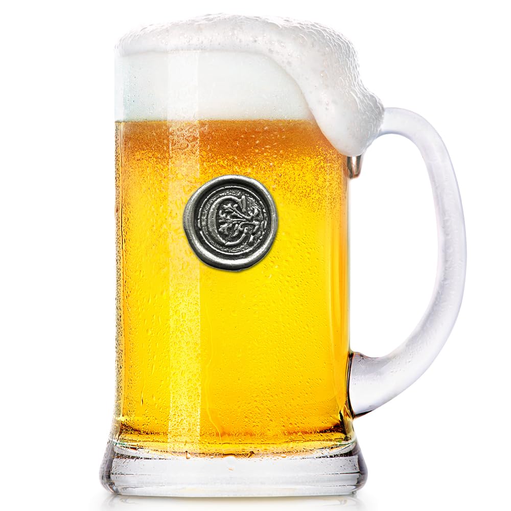 English Pewter Company 1 Pint Monogram Initial Beer Mug Glass Tankard - Personalized with Your Choice of Initial (C) [MON003]